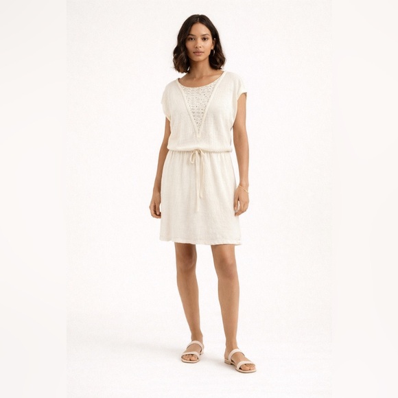Maje Dresses & Skirts - Maje Riam 100% Linen Sundress White Eyelet Scoop Neck Layered Skirt
